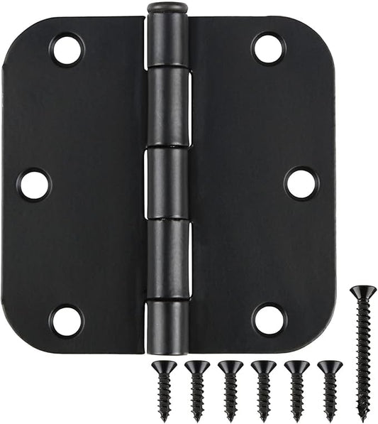 Matte Black Door Hinges 3.5 Inch Rounded 12 Pack Interior 3 1/2" Flat Iron Hinge 5/8" Radius 3 ½"Doors Hardware for Wood Frame and Clear Glass Indoor Bed Room,DIY Assemblely Gate,Closet,Table,Farm