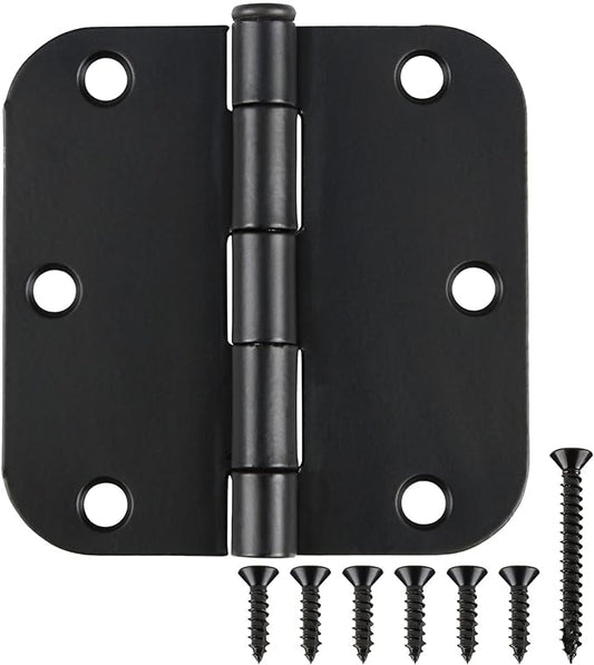 18 Pack Matte Black Door Hinges 3.5 x 3.5 Inch Interior 3 1/2 Inch Door Hinges for Doors Rounded 5/8" Radius Corners Flat Iron Hinge 3 ½"x 3 ½" Door Hardware Controls