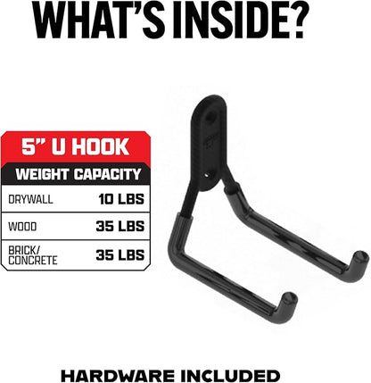 Smart T Garage Storage Wall Hook | 5" U-Hook for Garage Organization, Heavy Duty Organizer Wall Mount or Shelving Hooks