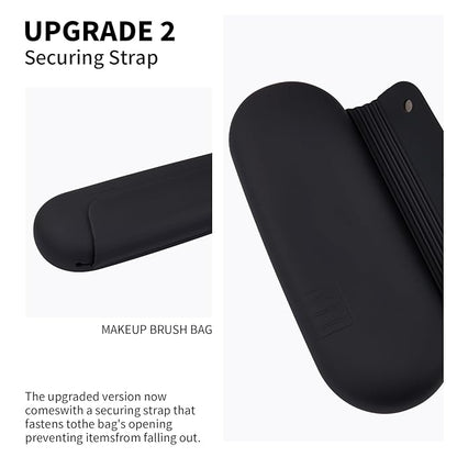 2 IN 1 Silicone Makeup Brush Holder with Beauty Make Up Sponge Holder Case：Soft Portable Cosmetic Face Brushes Holder with Upgrade Anti-Fall Out Magnetic Closure - Black