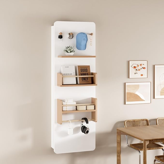 Wall Mounted Ironing Board Cabinet with Storage, Foldable Wall Ironing Board with Sliding Door, Wall Mount Space Saving Ironing Station for Laundry Room, Living Room, Entrance