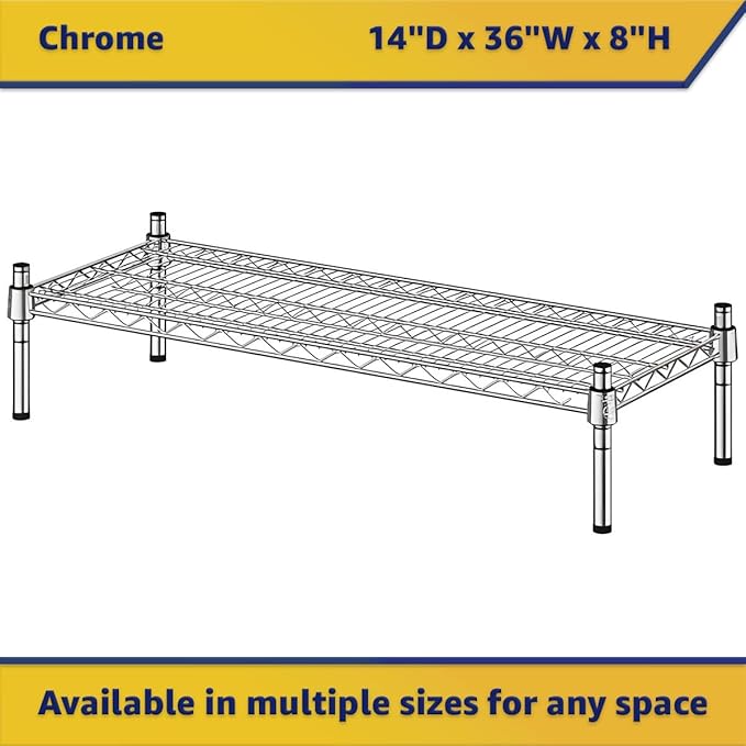 14" x 36" x 8" Chrome Wire Storage Shelf, Dunnage Rack, Commercial 1 Tier Small Shelf
