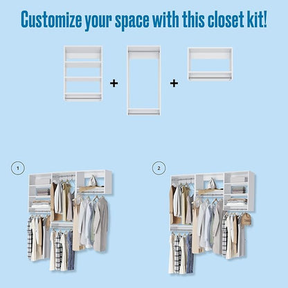 Closet Kit with Hanging Rods - Corner Closet System - Closet Shelves - Closet Organizers and Storage Shelves (White, 81 inches Wide) Closet Shelving