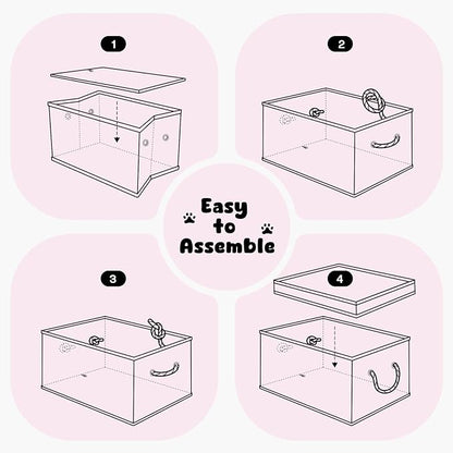 Dog Toy Basket with Lid, Dog Basket for Toys, Dogs Toy Box with Cotton Rope Handles, Collapsible Storage Bins for Pet Toys, Dogs Storage Organizer, Pink