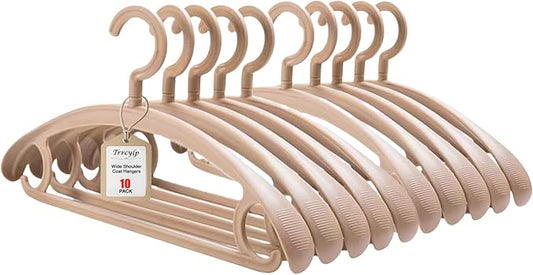 10 Pack Heavy Duty Coat Hangers 25lb Load Capacity Swivel Suit Clothes Hanger Wide Shoulder Jacket Hangers Thick Large Non Slip Hanger (Kahki)