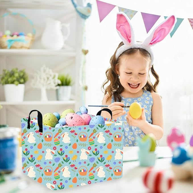 FXOLCSHE Rectangular Easter Bunny basket,Baby Hamper,Kids Toy Storage Basket for Easter,Kids Storage Bin,Toy Gift Organizerm,Easter empty room decor(Easter Bunny)