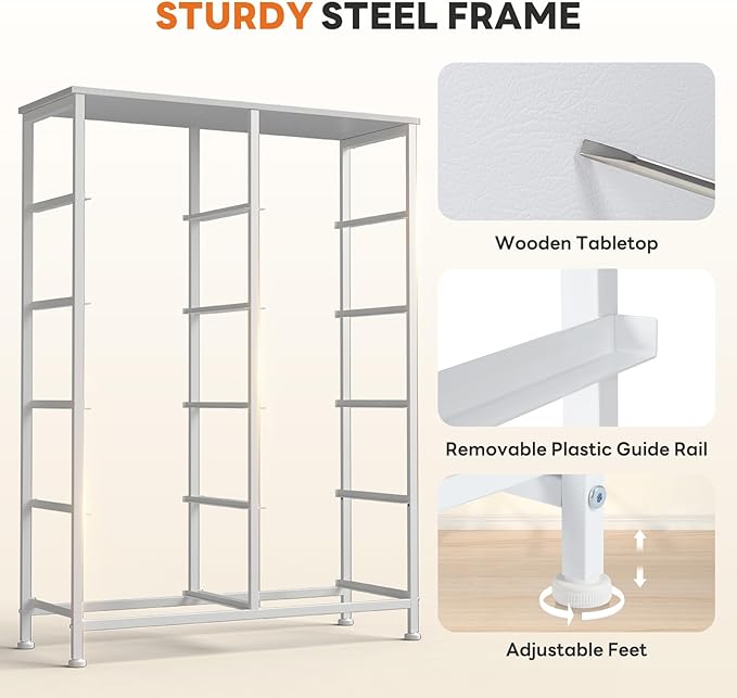 Sweetcrispy 10 Drawer Fabric Dresser Storage Tower with Bins, Tall Chest Organizer for Bedroom Closet Hallway, Steel Frame Wood Top Easy Pull Handles,White