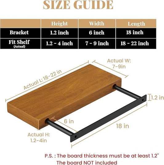 Floating Shelf Brackets Heavy Duty (No Router) – 200lbs Blind Support Hardware with Drillable Backplate – Fits 1.2"–4" Wood – Aluminum Rod Mounting Bracket Kit (18X6X1.2-Starter Jig)