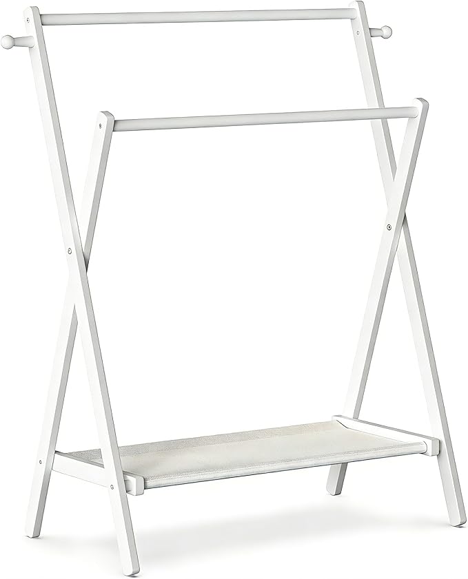 Kids Clothing Rack, Small Clothes Rack for Toddler Pets, Kids Dress Up Rack with Storage Shelf & Double Rods, Foldable Kids Clothes Rack for Nursery Child's Room (Regular Size - White)
