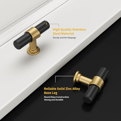 Goldenwarm 5 Pack Black and Gold Cabinet Knobs Black Drawer Knobs Gold Cabinet Handles Kitchen Dresser Handles T Bar Hardware
