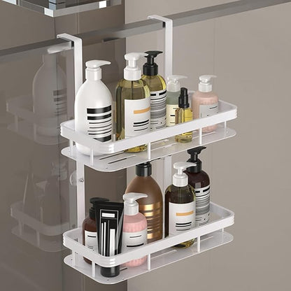 Over Door Shower Caddy, White Rustproof Bathroom Organizer, 2-Tier Storage Rack, 11.81x5.31 Inch Shelves, No Drilling Required