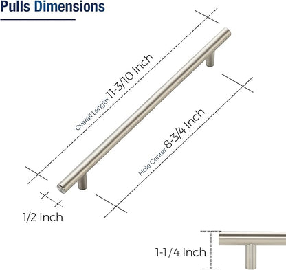 JOY DECOR 3 Pack Cabinet Handles, Brushed Nickel Cabinet Pulls, 8-3/4 in Hole Center Kitchen Cabinet Handles, Stainless Steel T Bar Handles for Dresser Drawers