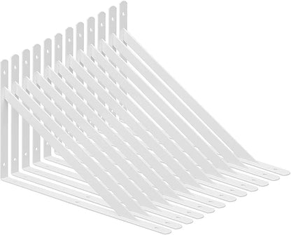 Acrux7 12 Pack L10" x H 6" White Heavy Duty Shelf Brackets with Screws - Metal L Bracket 90 Degree Metal Shelf Support - 90 Degree Triangle Metal Supports for DIY Floating Shelf