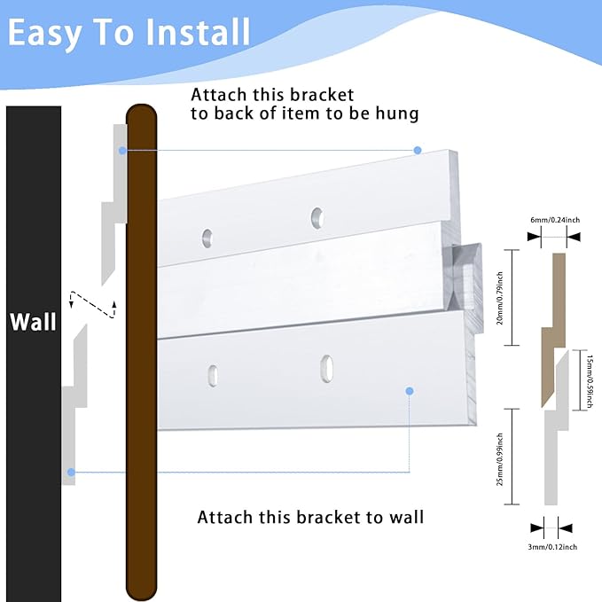 41'' French Cleat - Thick - French Cleat Hanger - Heavy Duty Aluminum Z Hanger for Hanging Picture, Mirror, Shelf, Headboard, Panel or Whiteboard ( 1 Pair, Supports 150 lbs )