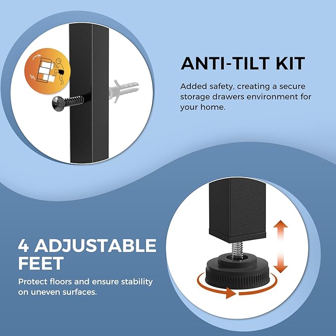 DUMOS TV Stands for Living Room with 8 Drawers, Tall 8-Drawer Chest of Drawers with Raised Shelf, Storage Tower with Fabric Bins for Organization, Hallway Storage, Grey