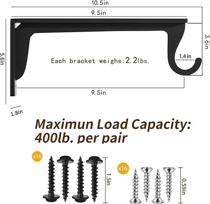 Closet Rod Brackets Heavy Duty Support 400 lbs WYGWP 10 inch Wall Mounted Closet Shelf Brackets with Rod Holder for Home and Closet Decor (4pack Black)