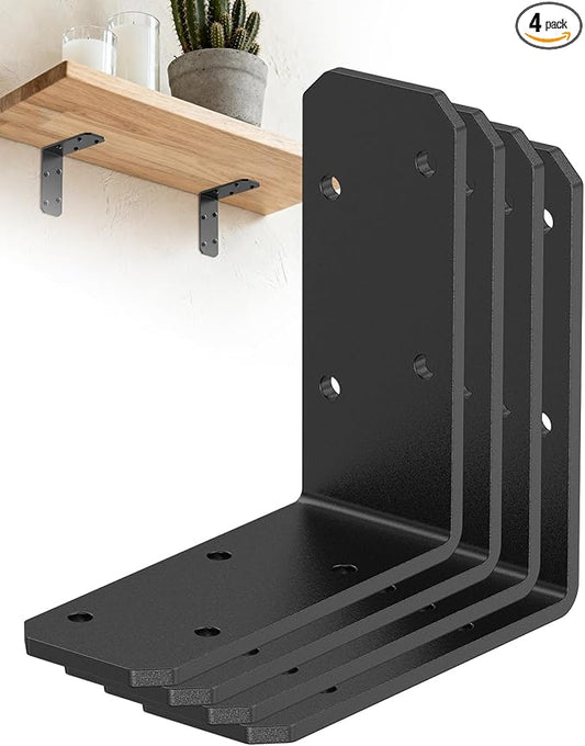 3"x3" L Brackets, 90 Degree Angle Iron, Heavy Duty Steel Corner Brace for Wood Shelves, Post, Floating Shelves, Desk (Black-4 Pcs)