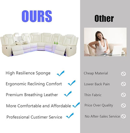 7-Seated Power Recliner Sectional Sofa, Power Recling Sectional Sofa Couch, Recliner Couch Set Living Room Furniture Sets, Comfy Leather, Cup Holder, Storage for Living Room/Home/Office