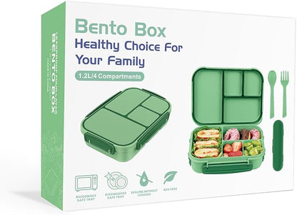 Lunch Box Kids,Bento Box Adult,Leakproof Lunch Containers for Adults/Kids/Toddler,1200ML-4 Compartments bento Lunch box with Utensil,Microwave & Dishwasher & Freezer Safe (Cyan)