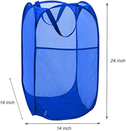 Larpur Mesh Laundry Basket, Pop up Laundry Hamper with Handles, Collapsible Clothes Basket for Travel, College, Dorm, Royal Blue