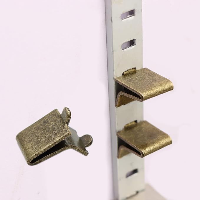 Xadnitu Adjustable Steel Pilaster Shelf Clip Support, 20pcs Bronze Galvanized Steel Shelf Brackets