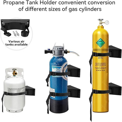 2PCS Propane Tank Holder, Propane Tank Mount, Excellent Quality ABS Gas Cylinder Holder with Screws and Safety Chain Supported 4"-12", Suitable for All Kinds of Gas cylinders (Black )