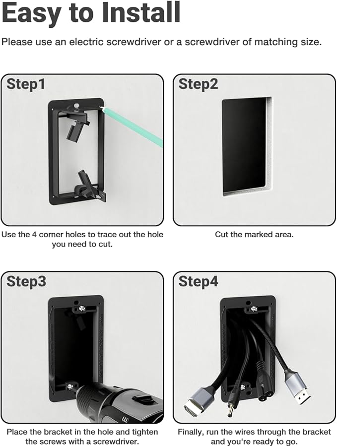 6 Pack Low Voltage Mounting Bracket 1 Gang for Single Gang Wall Plate, Low Voltage Box for Old Work, Telephone Wires, Network Cable, HDMI, Coaxial, Speaker Wire, Black