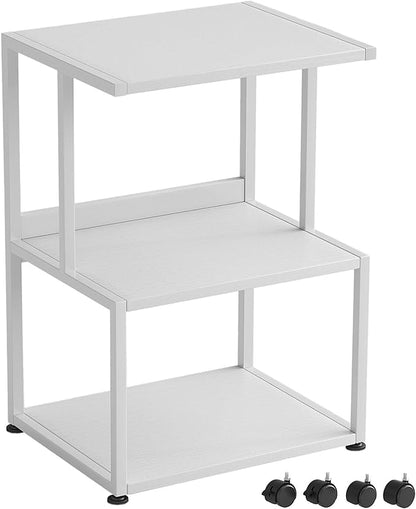 Mexin White 3 Tier Printer Table with Wheels, Industrial Rolling Cart with Storage Shelf for Scanner Fax, Home Office Use, 17.5 x 11.8 Inches