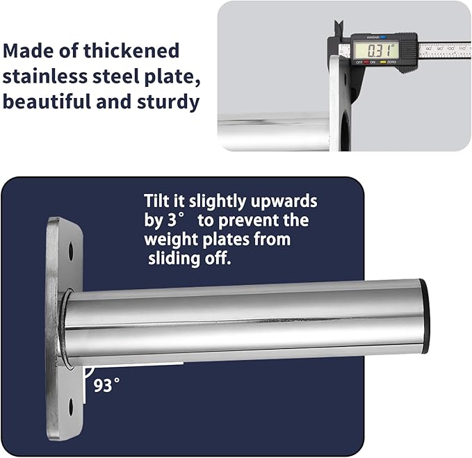 Wall Mounted Olympic Weight Plate Rack, Heavy Duty Metal 2" Plate Holder & Hanger for Home Gym, Garage Gym, Powerlifting & Fitness Equipment Storage, 275 lbs Capacity Barbell Plate Organizer with Screws for Wood & Concrete Walls