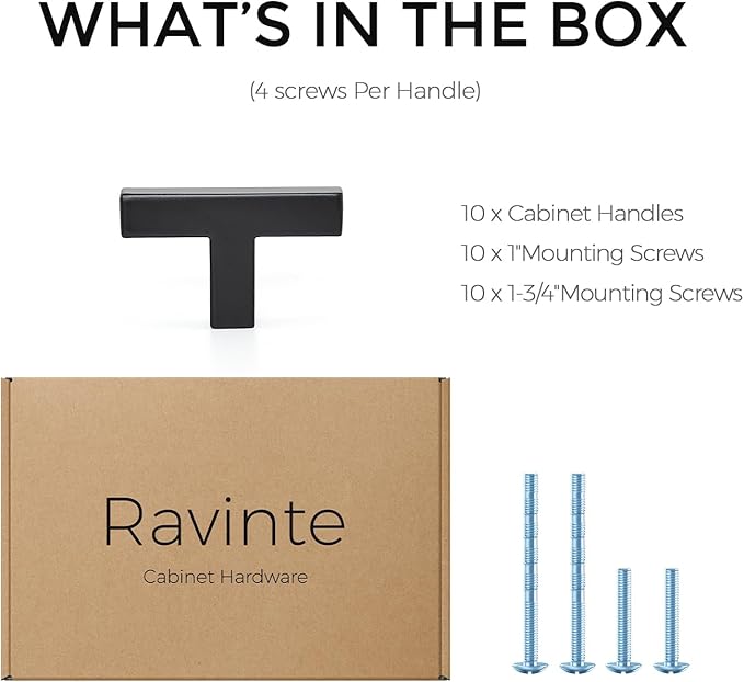Ravinte 10 Pack Solid Square Bar Handles and Pulls - Black Matte Kitchen Cabinet Hardware