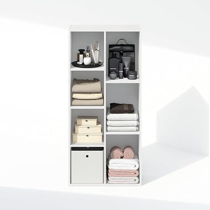 Furinno Reed Closet Organizers and Storage, 7-Cube Closet Organizer, Open Shelf Closet Storage, for Wardrobe, Bedroom, Living Room, White