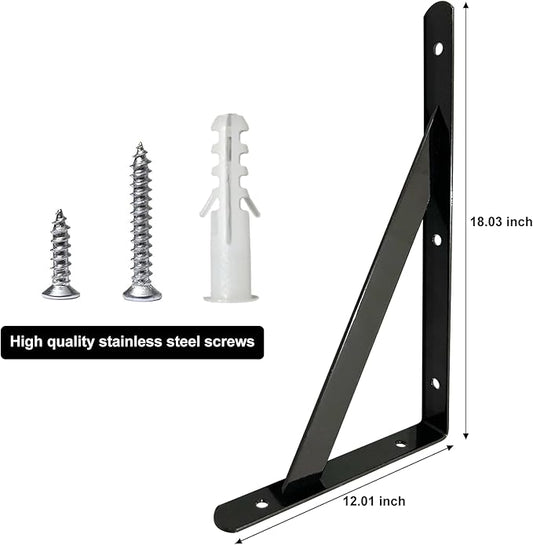 Shelf Brackets 18 Inch x 12 Inch, Heavy Duty Shelf Brackets 4 6 8 10 12 14 16 18 20 Inch, Triangle Brackets for Shelves, Wall Mount Iron Brackets for Wood