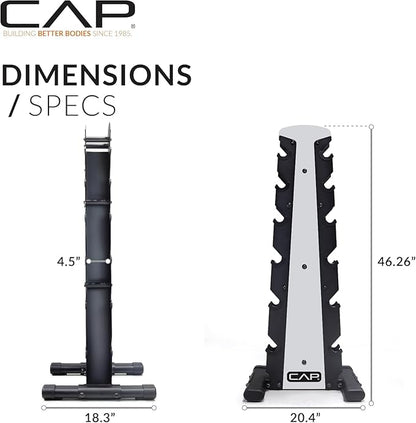 CAP Barbell Rubber Coated Dumbbell Weight Set with Vertical Rack | 100 lb, 150 lb, and 210 lb Options