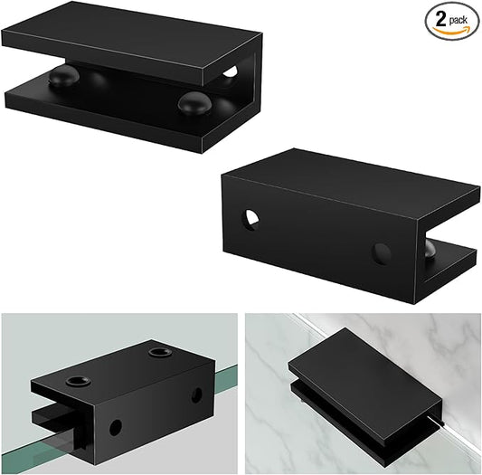 Ranbo 2 Pcs Solid Brass Glass Shelf Brackets, Heavy Duty 4mm Thick Design，for 1/4" to 1/2" Frameless Glass Panels, Wall Mount Support Clips for Shower and Shelves, Matte Black
