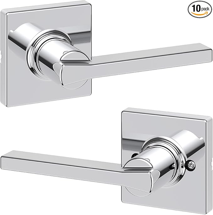 Kwikset Casey Interior Passage Door Handle, Lever for Closet and Hallway Doors, Reversible Non-Locking Handle Lever, Polished Chrome (Pack of 10)