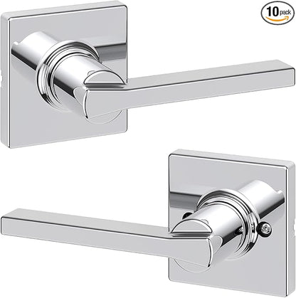 Kwikset Casey Interior Passage Door Handle, Lever for Closet and Hallway Doors, Reversible Non-Locking Handle Lever, Polished Chrome (Pack of 10)