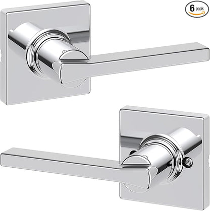 Kwikset Casey Interior Passage Door Handle, Lever for Closet and Hallway Doors, Reversible Non-Locking Handle Lever, Polished Chrome (Pack of 6)