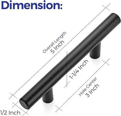Ravinte 5 Pack | 5'' Cabinet Pulls Matte Black Stainless Steel Kitchen Drawer Pulls Cupboard Pulls Cabinet Handles 5”Length with 3” Hole Center