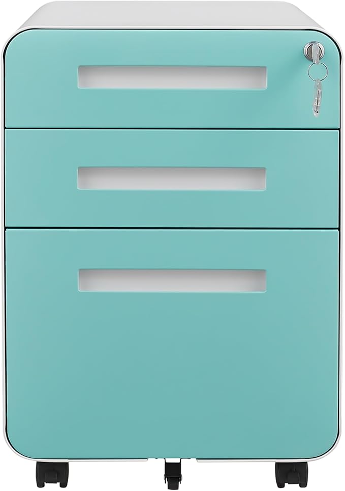 GarveeHome 3 Drawer Mobile File Cabinet with Lock, Under Desk Metal Filing Cabinet for Home Office, Under Desk Storage with 5 Wheels for A4/Letter/Legal Size, Fully Assembled