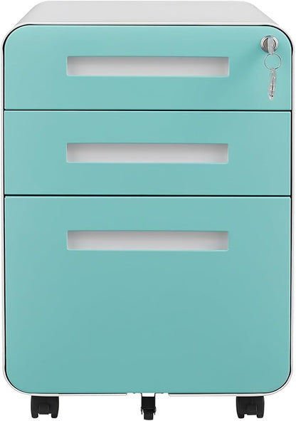 GarveeHome 3 Drawer Mobile File Cabinet with Lock, Under Desk Metal Filing Cabinet for Home Office, Under Desk Storage with 5 Wheels for A4/Letter/Legal Size, Fully Assembled
