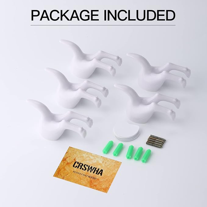 Dog Tail Wall Hooks,5 Pack Plastic Wall-Mounted Coat Hooks,Modern Decorative Hat Hanger Hooks,Cute Butt Hook Holder for Hanging Towels,Bags,Key,Purse,Dog Leash(White)