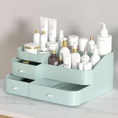 MIUOPUR Makeup Organizer for Vanity, Large Capacity Desk Organizer with Drawers for Cosmetics, Lipsticks, Jewelry, Nail Care, Skincare, Ideal for Bedroom and Bathroom Countertops - Large Green