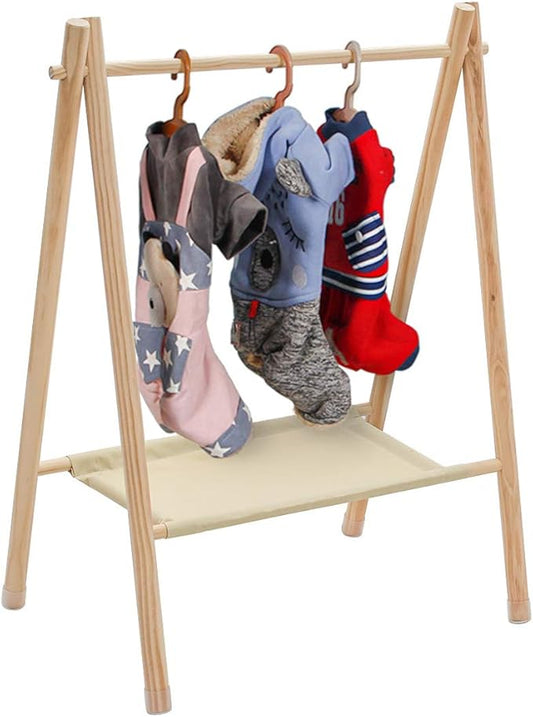 Garment Rack for Pets/Dolls/Baby, Hanger Rack, Dress up Storage, Clothes Organizer, Wooden (Beige, Medium)