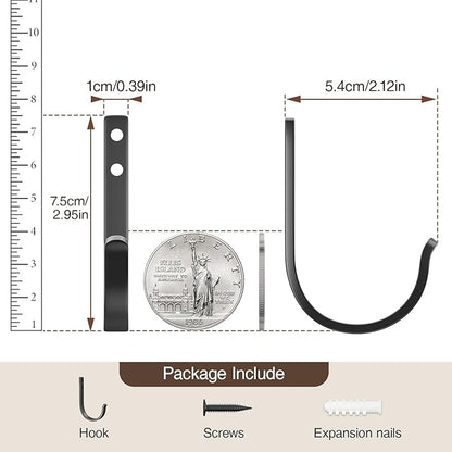 10-Pack Wall Hooks for Hanging Towel/Coat - 22LB Screw in Metal Hanger Wall Mount, for Outdoor, Closet, Door, Bathrooms, for Backpack, Robe, Black