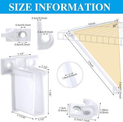 Hicarer 16 Pcs Wire Shelf Support Brackets Kit for 12 Inch, Include 4 Mental Closet Support Brace 8 White Down Wall Clips and 4 Wire Shelf End Brackets with Screws for Wardrobe