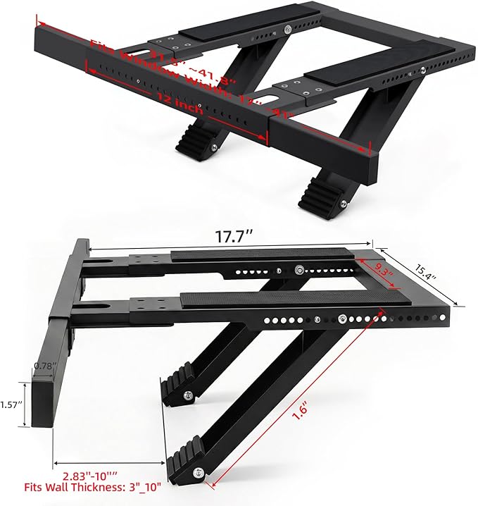 Window AC Support Bracket, No-Drill No-Tool Air Conditioner Support Bracket Adjustable Wall Mount, Heavy Duty Steel Holds Up to 300lbs, Fits Single Or Double Hung Windows, Black