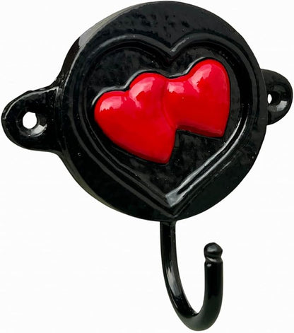 Aluminium Heart Print (1-Pack) Single Wall Hooks, Black Heart Themed Hooks for Hanging Leash, Dog Harness, Wall Mount Hanger, Organization Decorative Wall Hook (Heart)