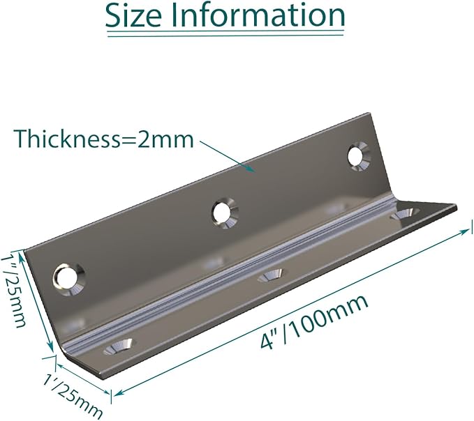 Stainless Steel Corner Bracket,Joint Right Silver Angle Brackets,L Shape Heavy Duty Metal Corner Brace Shelf Supporter for Wood Aufuga (10, 4x1x1)