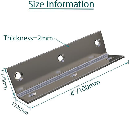 Stainless Steel Corner Bracket,Joint Right Silver Angle Brackets,L Shape Heavy Duty Metal Corner Brace Shelf Supporter for Wood Aufuga (10, 4x1x1)