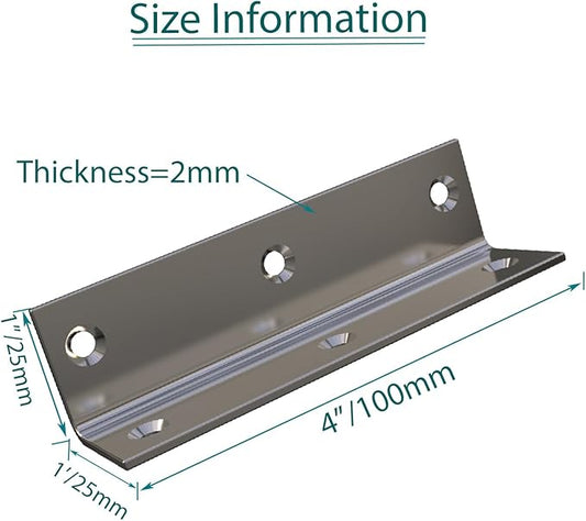 Stainless Steel Corner Bracket,Joint Right Silver Angle Brackets,L Shape Heavy Duty Metal Corner Brace Shelf Supporter for Wood Aufuga (10, 4x1x1)